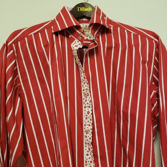 Aegean Athens sz large 41/42 mens pure cotton Button Down Shirt red strips - Picture 7 of 9